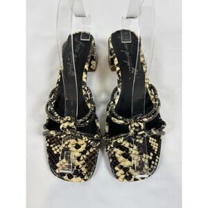 Free People Petra Strappy Sandals Cream Black Snake Print Size 38 Low Block Heel